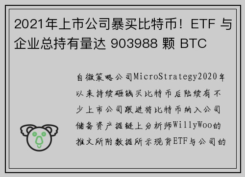 2021年上市公司暴买比特币！ETF 与企业总持有量达 903988 颗 BTC