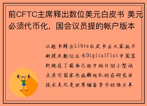 前CFTC主席释出数位美元白皮书 美元必须代币化，国会议员提的帐户版本行不通